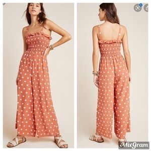 NEW Anthropologie polka dots smocked jumpsuit